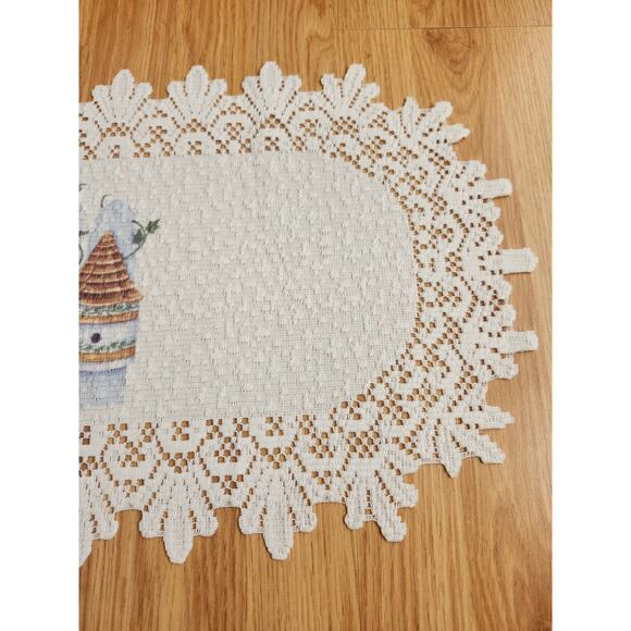 Lace Table Runner Birdhouses Spring Cottage 36.5x14 White Doily Decor Coquette - Picture 5 of 8
